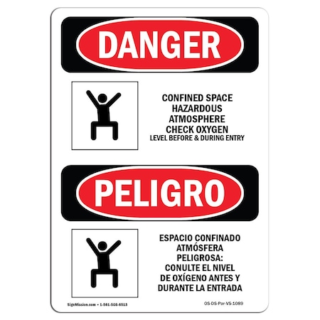 Signmission OSHA Sign, Confined Space Check Oxygen Bilingual, 18in X 12in Alum, 12" W, 18" H, Spanish OS-DS-A-1218-VS-1089